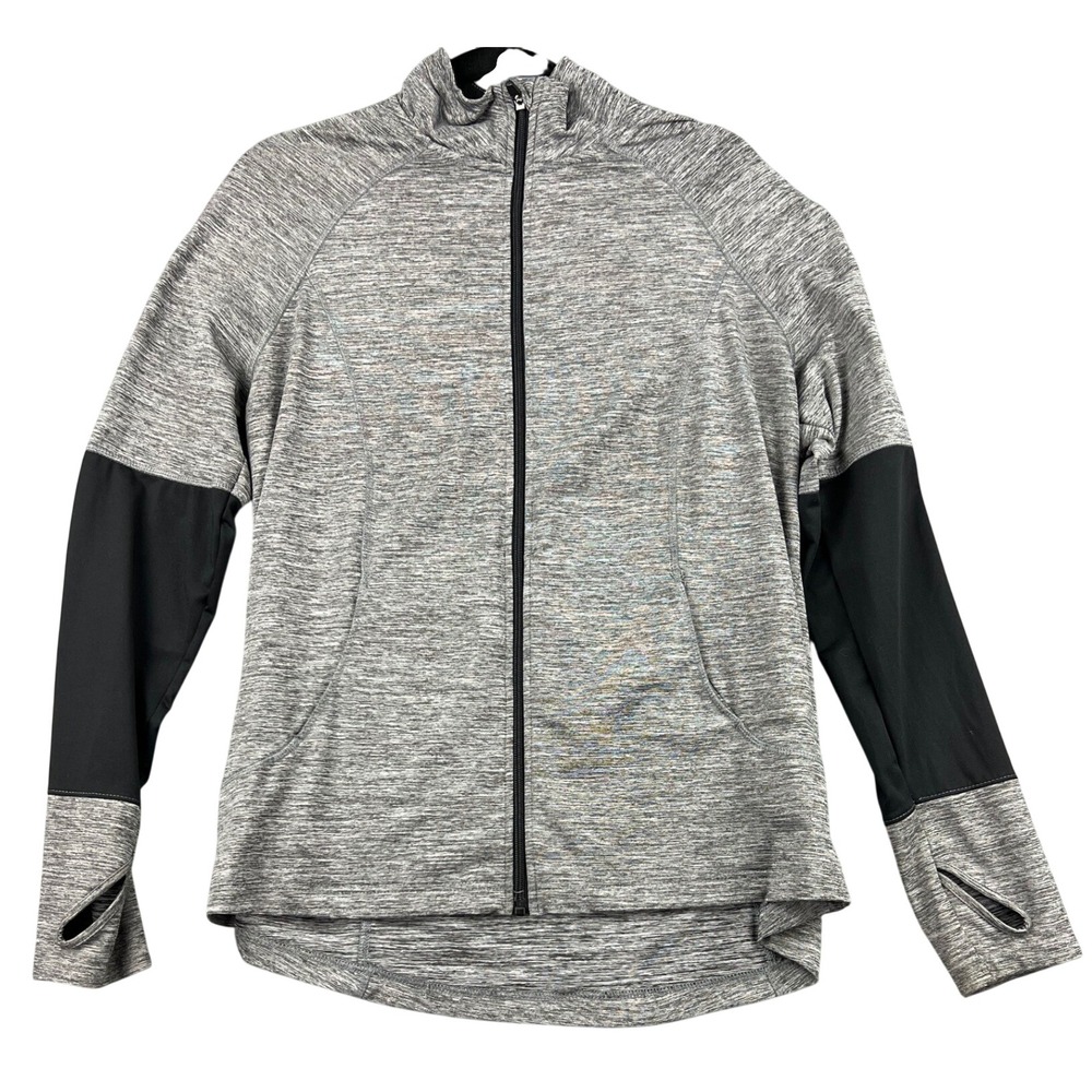 Danskin Now Jacket Women XL Zip Up Charcoal Heather Gray Dri-More Thumbhole Good